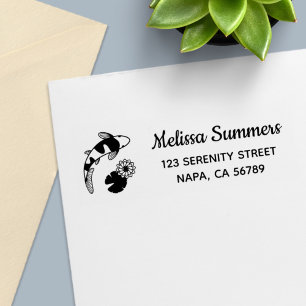 Japanese Koi Fish and Water Lily Return Address Self-inking Stamp