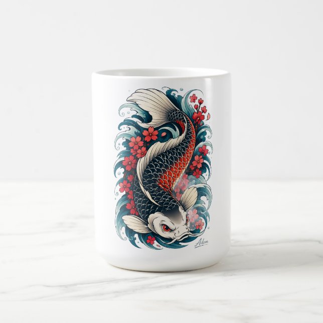 Japanese Koi Fish Art Long Sleeve Coffee Mug (Center)