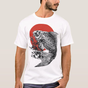 Japanese Koi Fish Art Red Sun Print Asian Feng T-Shirt