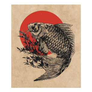 Japanese Koi Fish Art Wabi Sabi Red Sun Design Photo Print