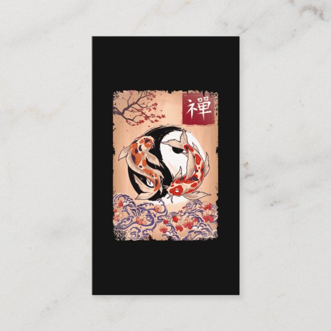 Japanese Koi Fish Cherry Blossom Carp Flower Business Card (Front)