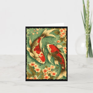 Japanese Koi Fish Cherry Blossoms Sakura Art Men W Card