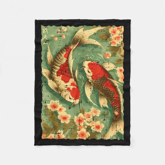Japanese Koi Fish Cherry Blossoms Sakura Art Men W Fleece Blanket (Front)