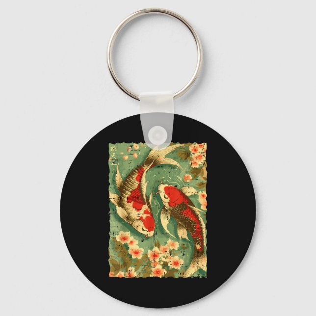 Japanese Koi Fish Cherry Blossoms Sakura Art Men W Keychain (Front)