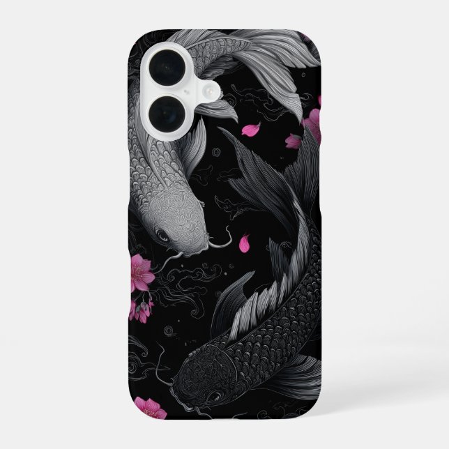 Japanese Koi Fish Dark Mode iPhone 16 Case (Back)