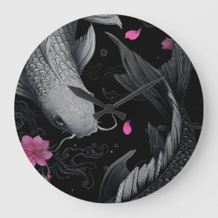 Japanese Koi Fish Dark Mode Large Clock