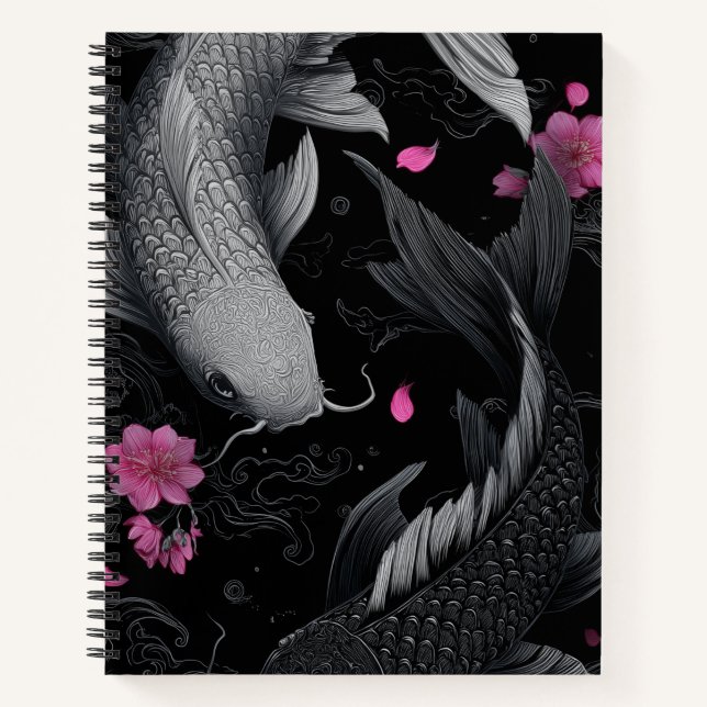 Japanese Koi Fish Dark Mode Notebook (Front)