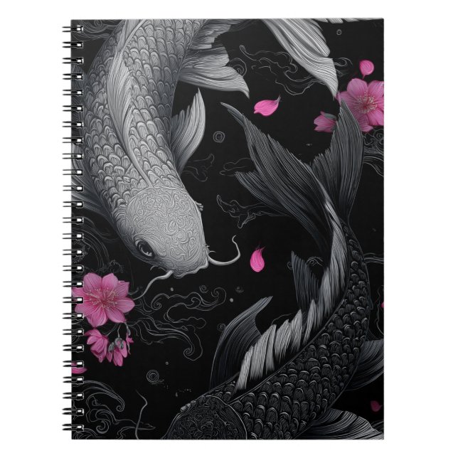 Japanese Koi Fish Dark Mode Notebook (Front)