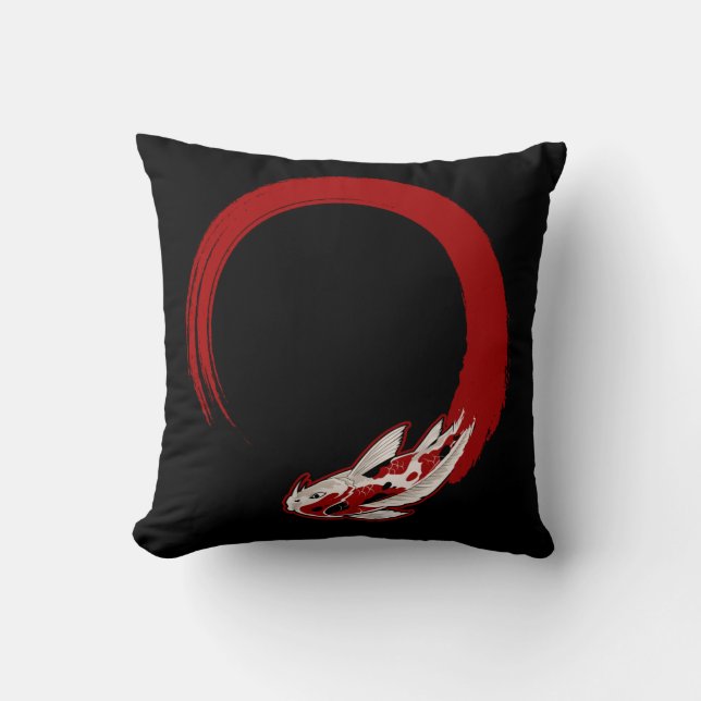 Japanese Koi Fish Enso Circle Zen Buddhism Throw Pillow (Front)