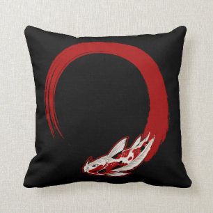 Japanese Koi Fish Enso Circle Zen Buddhism Throw Pillow