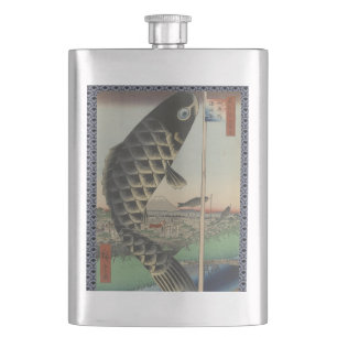 Japanese Koi Fish Festival Flag Antique Hip Flask