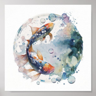 Japanese Koi Fish In Bubble Poster