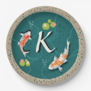 Japanese Koi fish in pond for good luck Paper Plate
