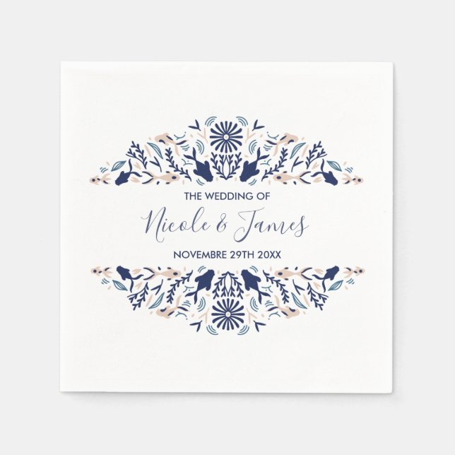 Japanese | Koi Fish Lotus Personalized Wedding Napkin (Front)