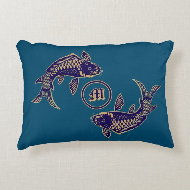 Japanese Koi Fish Monogram Accent Pillow (Front)