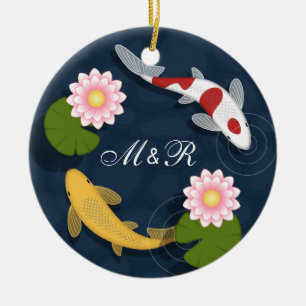 Japanese Koi Fish Monogram Initials Ceramic Ornament
