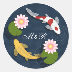 Japanese Koi Fish Monogram Initials Classic Round Sticker