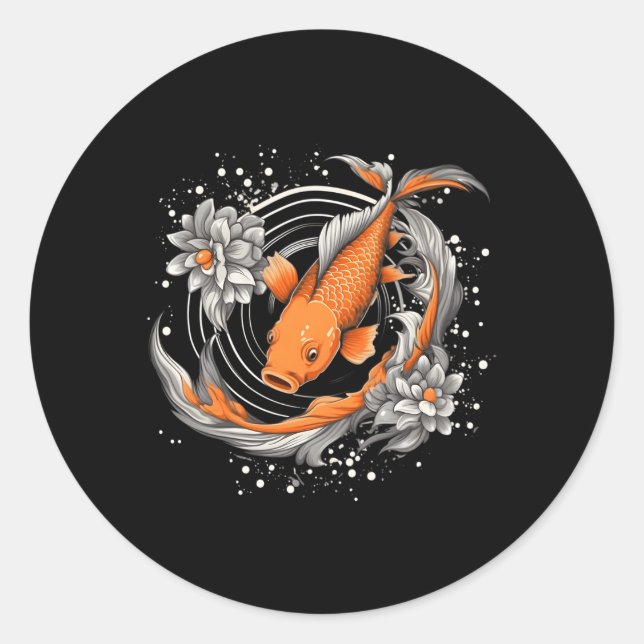 Japanese Koi Fish Nishikigoi Fish Blackboard Classic Round Sticker (Front)