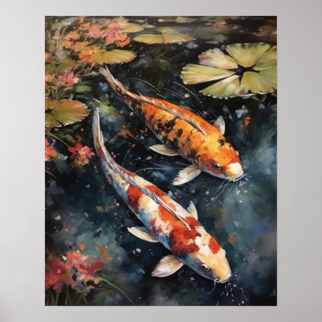 Japanese Koi Fish Pond Art Print Poster (Front)
