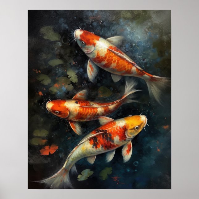 Japanese Koi Fish Pond Art Print Poster (Front)