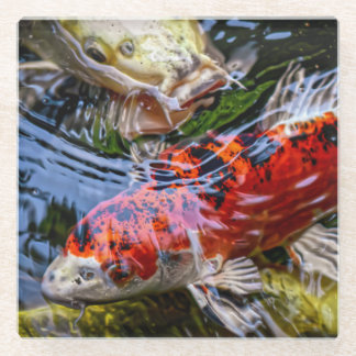 Japanese Koi Fish Pond Glass Coaster