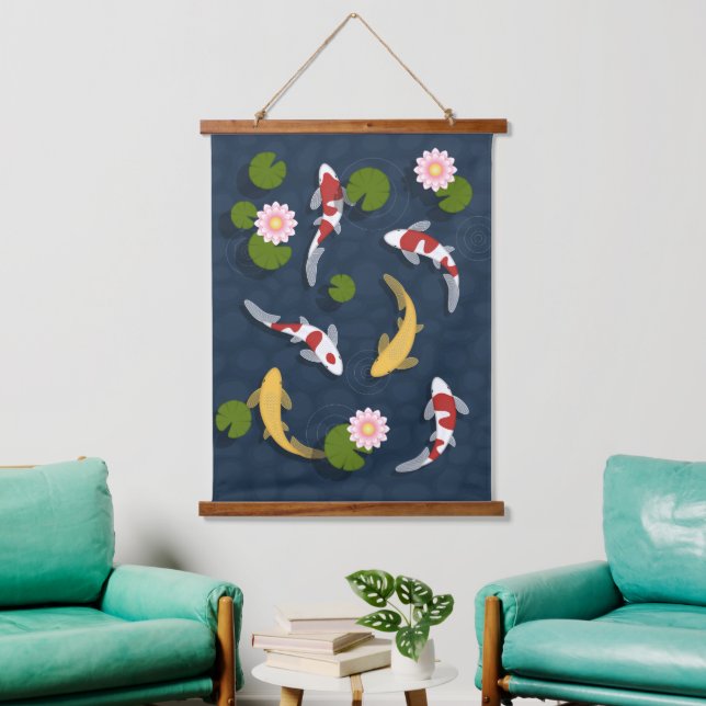 Japanese Koi Fish Pond Hanging Tapestry (Living Room)