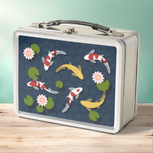 Japanese Koi Fish Pond Metal Lunch Box