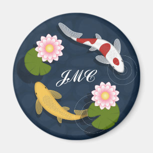 Japanese Koi Fish Pond Monogram Magnet
