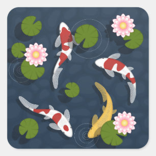 Japanese Koi Fish Pond Square Sticker