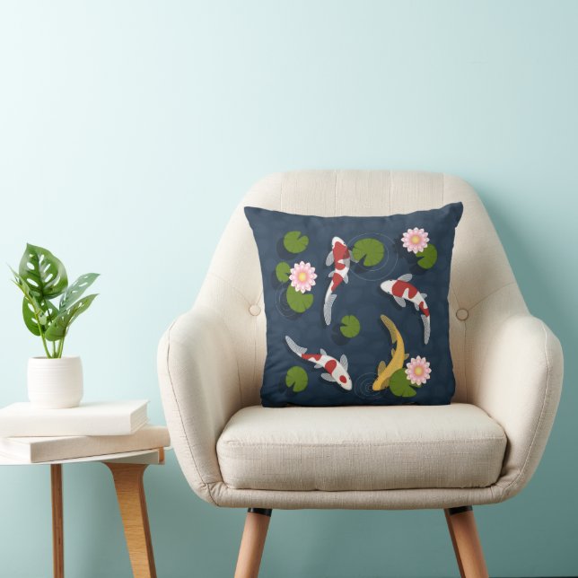 Japanese Koi Fish Pond Throw Pillow (Chair)
