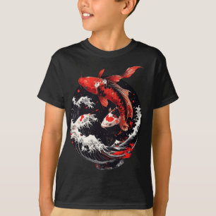 Japanese Koi Fish – Red & Black Waves T-Shirt