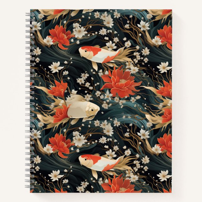 Japanese Koi Fish Seamless Pattern Notebook (Front)