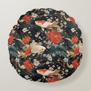Japanese Koi Fish Seamless Pattern Round Pillow