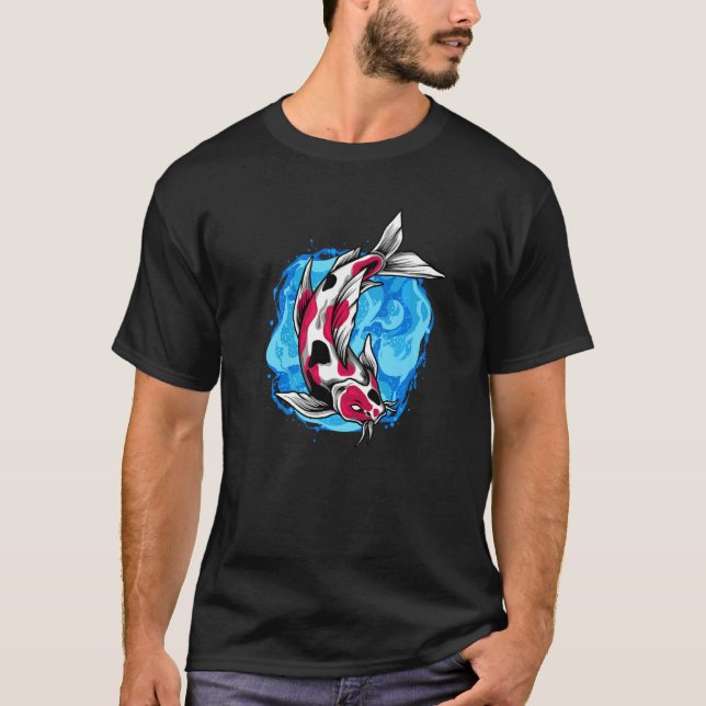 Japanese Koi Fish Tattoo Style Koi Swimming In Wat T-Shirt (Front)