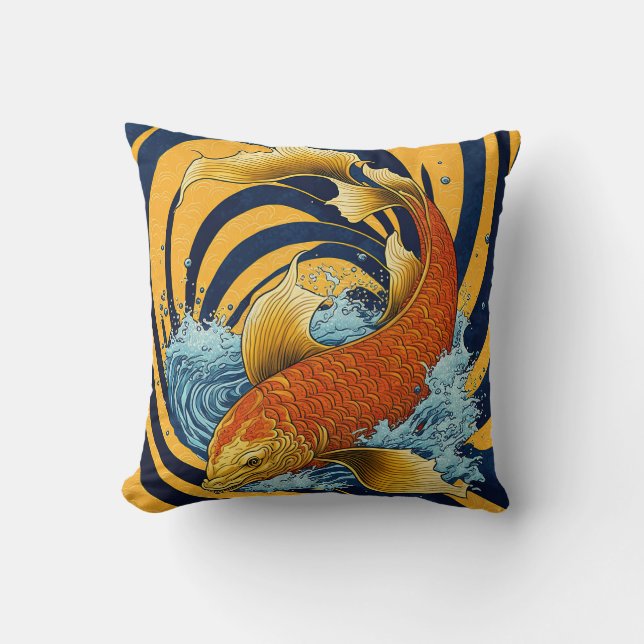 Japanese Koi Fish Throw Pillow (Front)