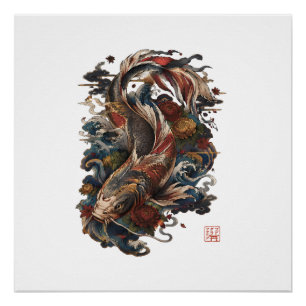 Japanese Koi Fish Traditional Japanese Tattoo Poster