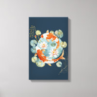 Japanese Koi Fish Water Lily Pad Wall Art