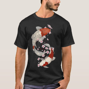 Japanese Koi Fish With Sakura Flowers Art T-Shirt