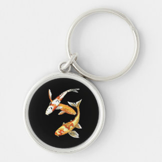 Japanese Koi Goldfish on Black Keychain