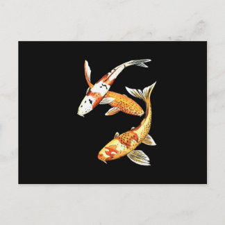 Japanese Koi Goldfish on Black Postcard