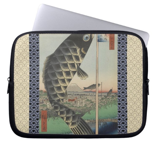 Japanese Koi Hiroshige Fish Festival Flag Laptop Sleeve (Front)