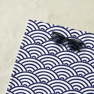 Japanese Koinobori Fish Scale in Delft Blue Beach Towel