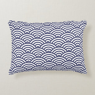 Japanese Koinobori Fish Scale in Delft Blue Decorative Pillow