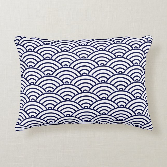 Japanese Koinobori Fish Scale in Delft Blue Decorative Pillow (Front)