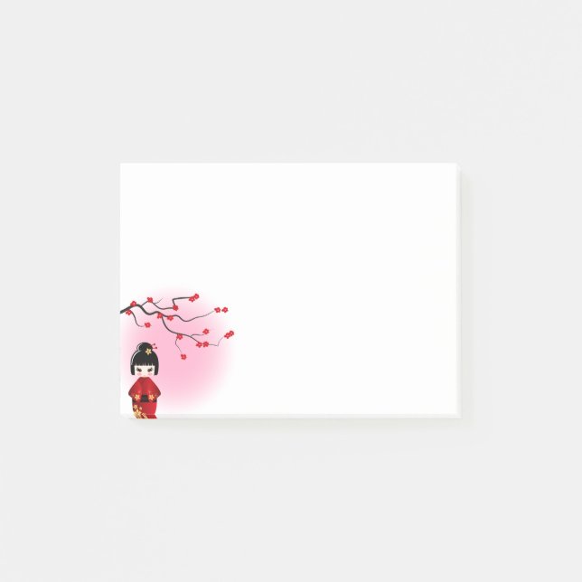 Japanese kokeshi doll at sakura blossoms post-it notes (Front)