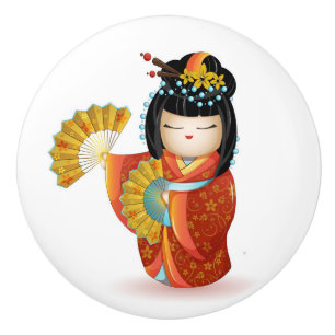 Japanese Kokeshi Doll Ceramic Knob