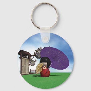 Japanese Kokeshi Doll Cherry Blossom Art Keychain