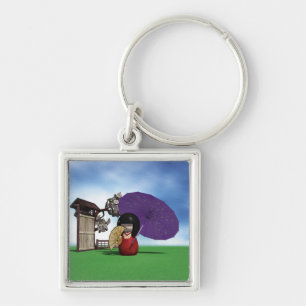 Japanese Kokeshi Doll Cherry Blossom Art Keychain