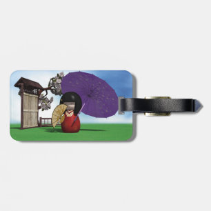 Japanese Kokeshi Doll Cherry Blossom Art Luggage Tag