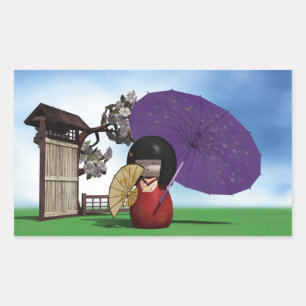 Japanese Kokeshi Doll Cherry Blossom Art Sticker